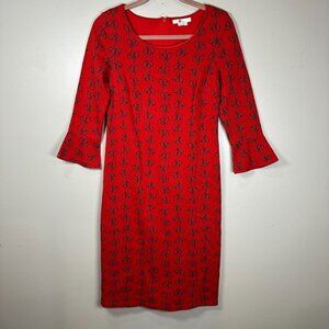 Boden Newlyn Jersey Jacquard Dress size 6L Red Heart Midi Bell Sleeves